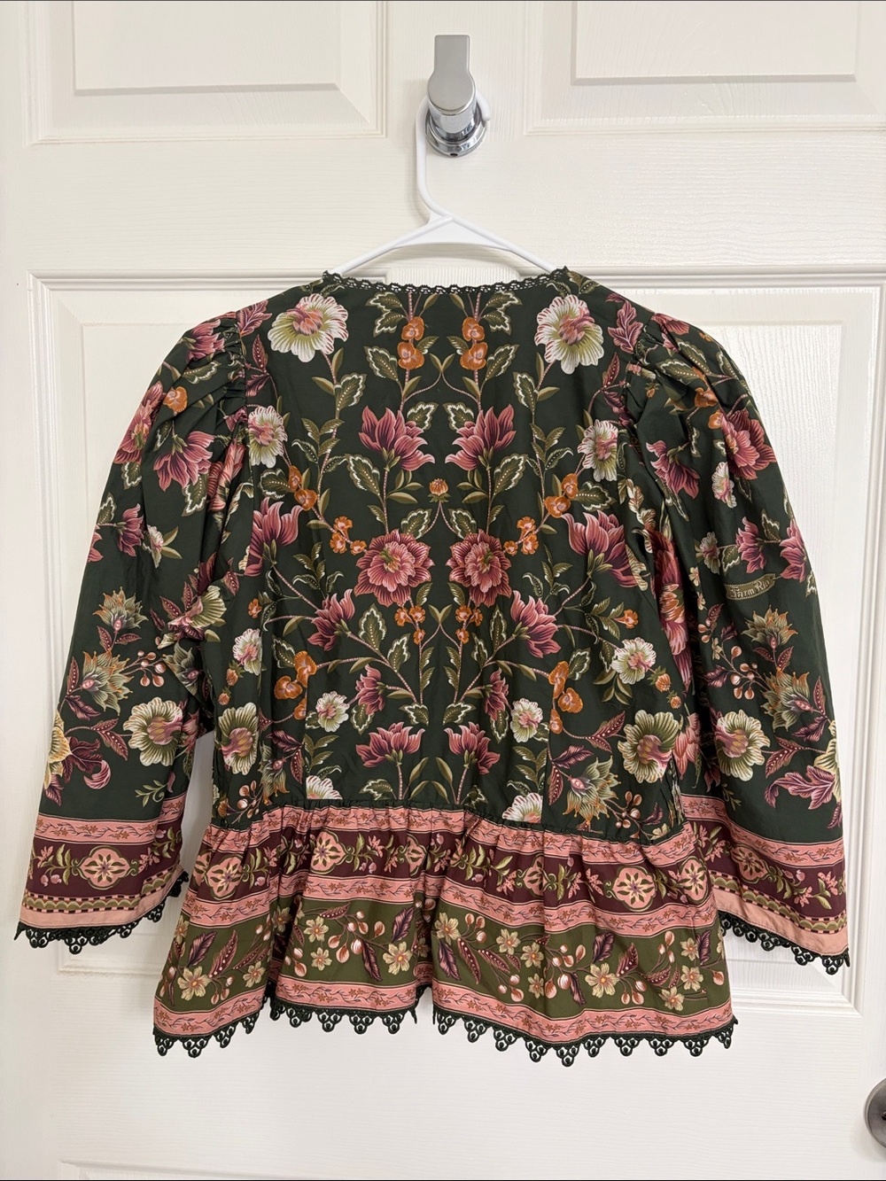 FARM Rio Green Floral Peplum Blouse with Pink Accents - Picture 5 of 5